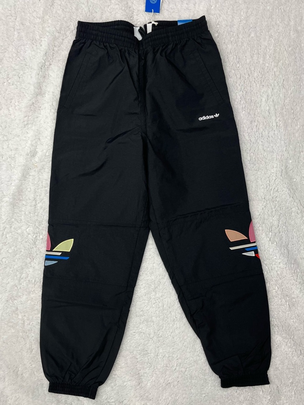 Adidas Black track pants with Multicolor Trefoil Panels